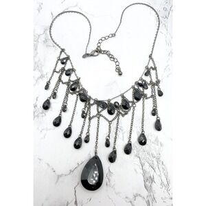 Premier‎ Designs Black Statement Necklace Faceted Bib Fringe 16-19"